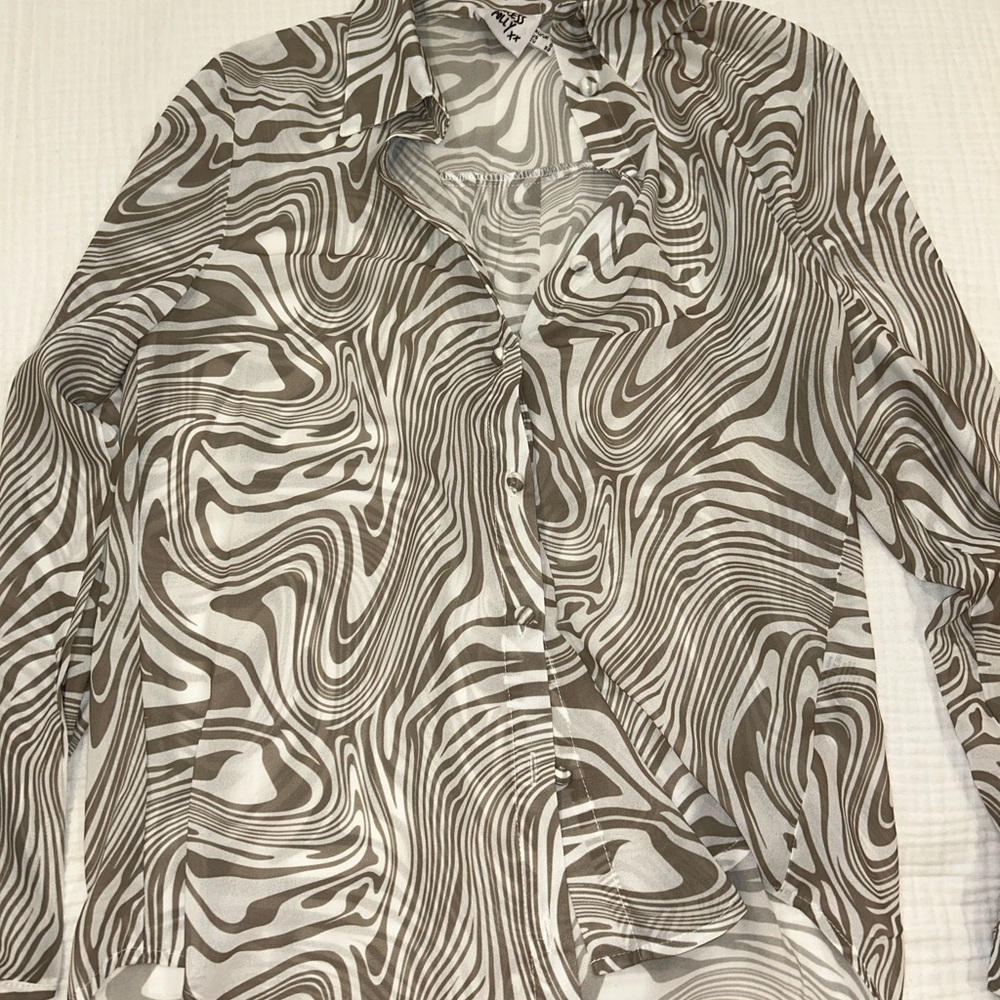 Princess Polly Taupe and White Swirl Blouse